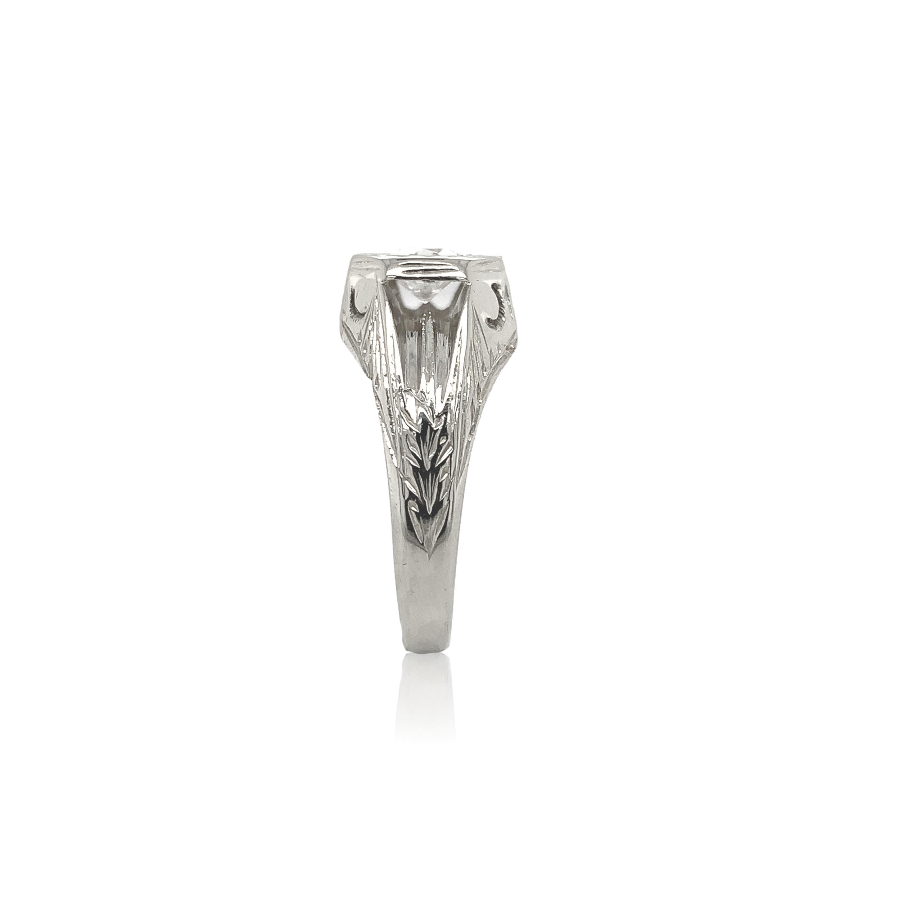 14K Art Deco .44ct Diamond Men's Ring with GIA Report In Excellent Condition In Big Bend, WI