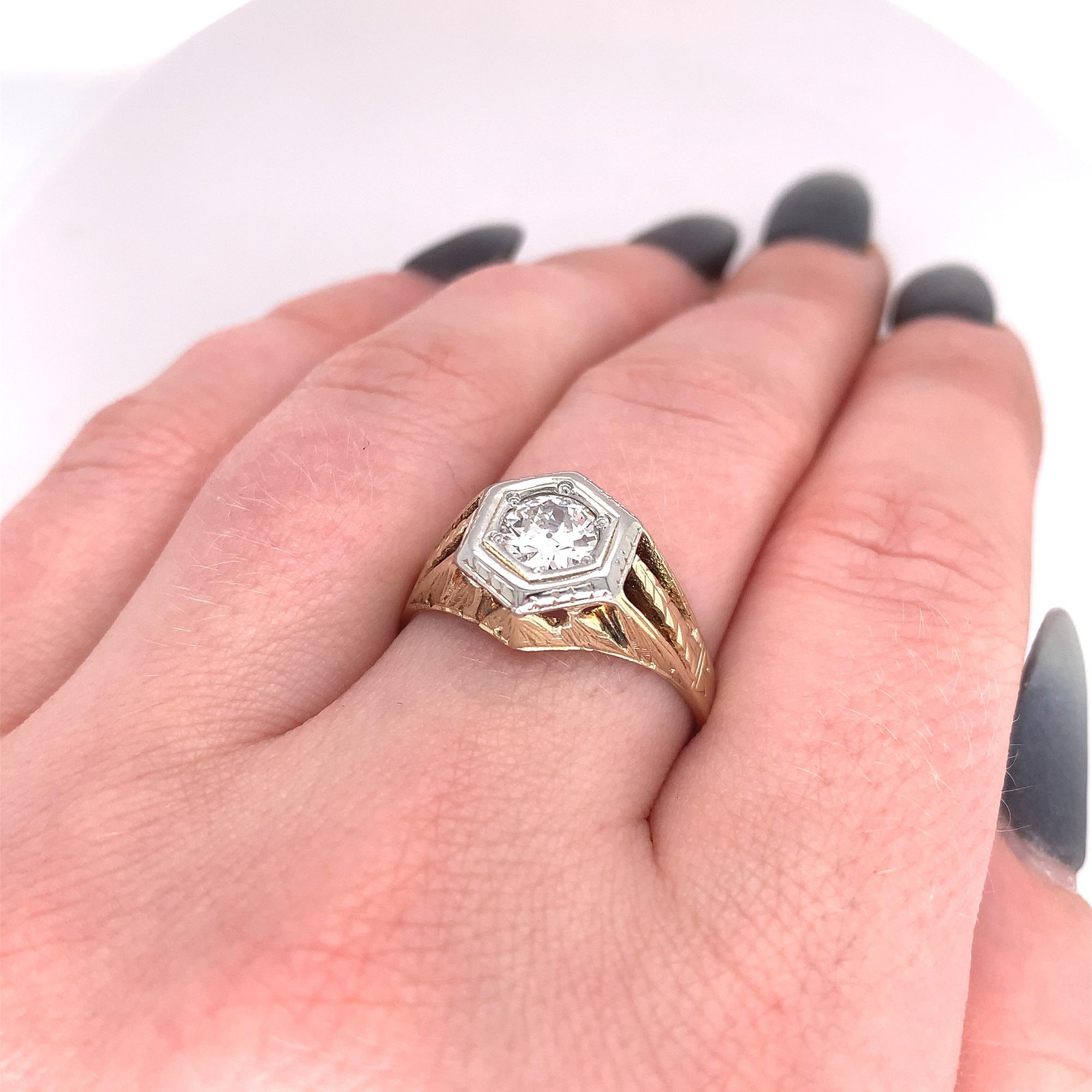 Old European Cut 14K Art Deco .66ct Diamond Men's Ring