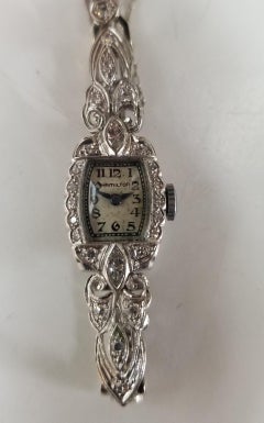 14 Karat Art Deco Stil Diamant "Hamilton" Uhr mit Diamanten auf Gliederarmband