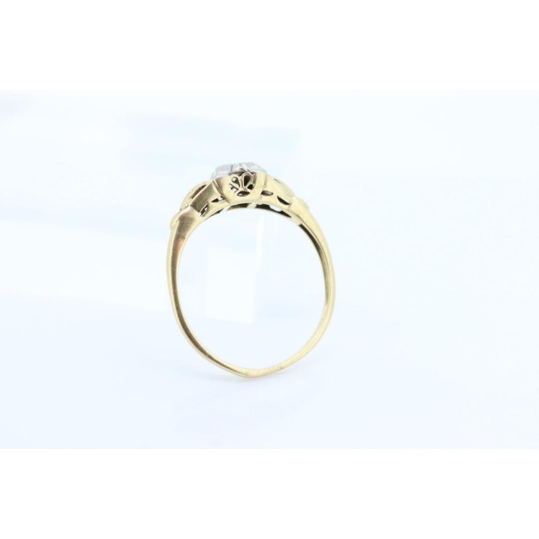 14k Art Deco Diamond ring. 14k White Yellow Gold Square cathedral Ring. Engraved In Good Condition For Sale In Port Charlotte, FL