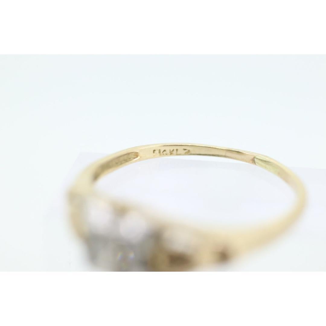 Women's 14k Art Deco Diamond ring. 14k White Yellow Gold Square cathedral Ring. Engraved For Sale