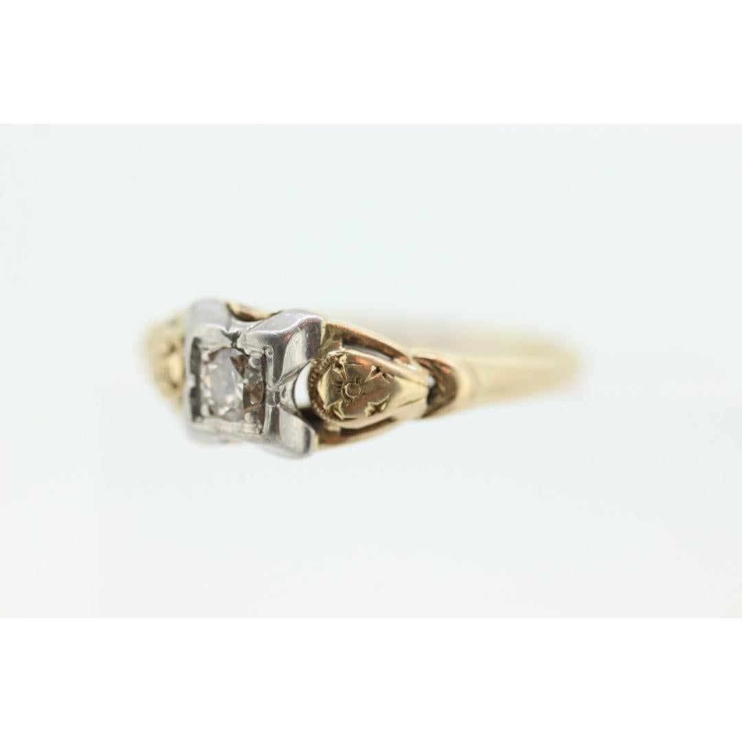 14k Art Deco Diamond ring. 14k White Yellow Gold Square cathedral Ring. Engraved For Sale 1