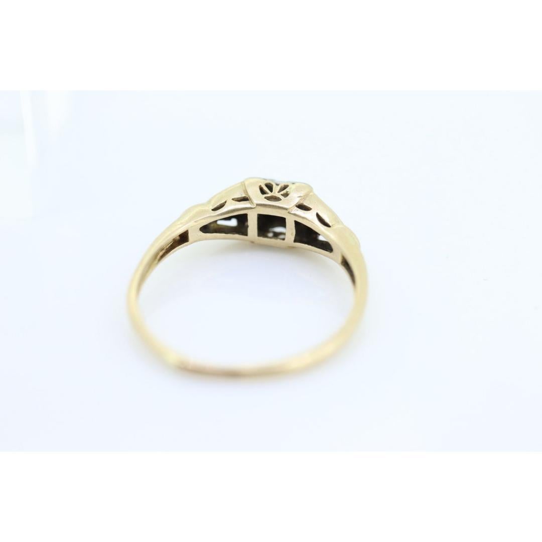 14k Art Deco Diamond ring. 14k White Yellow Gold Square cathedral Ring. Engraved For Sale 3