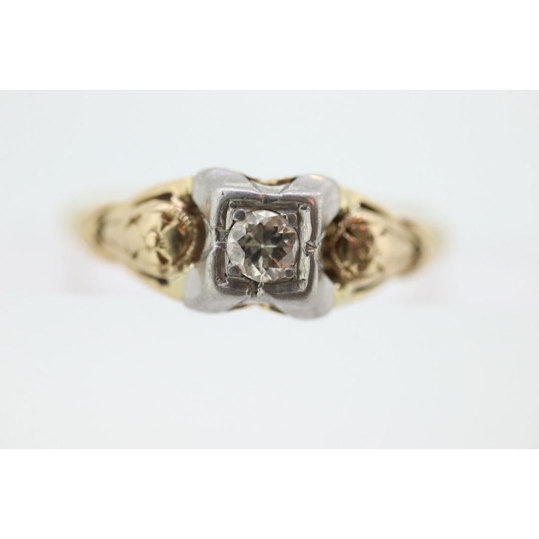 14k Art Deco Diamond ring. 14k White Yellow Gold Square cathedral Ring. Engraved For Sale 4