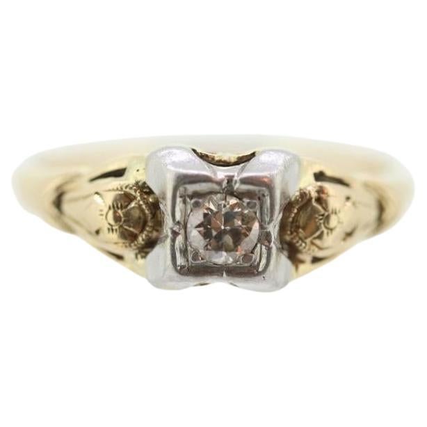 14k Art Deco Diamond ring. 14k White Yellow Gold Square cathedral Ring. Engraved