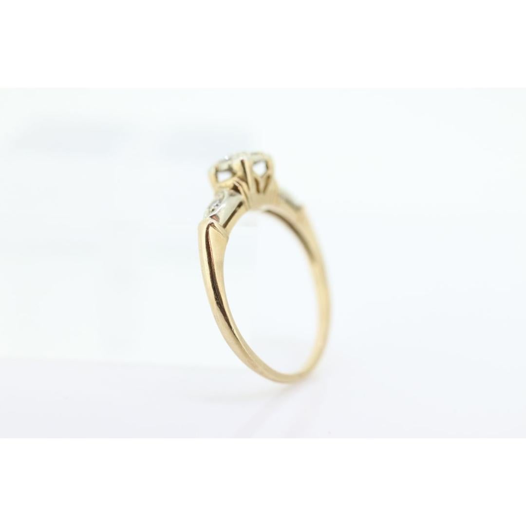 14k Art Deco Diamond ring. 14k White Yellow Gold Square cathedral Ring. For Sale 5