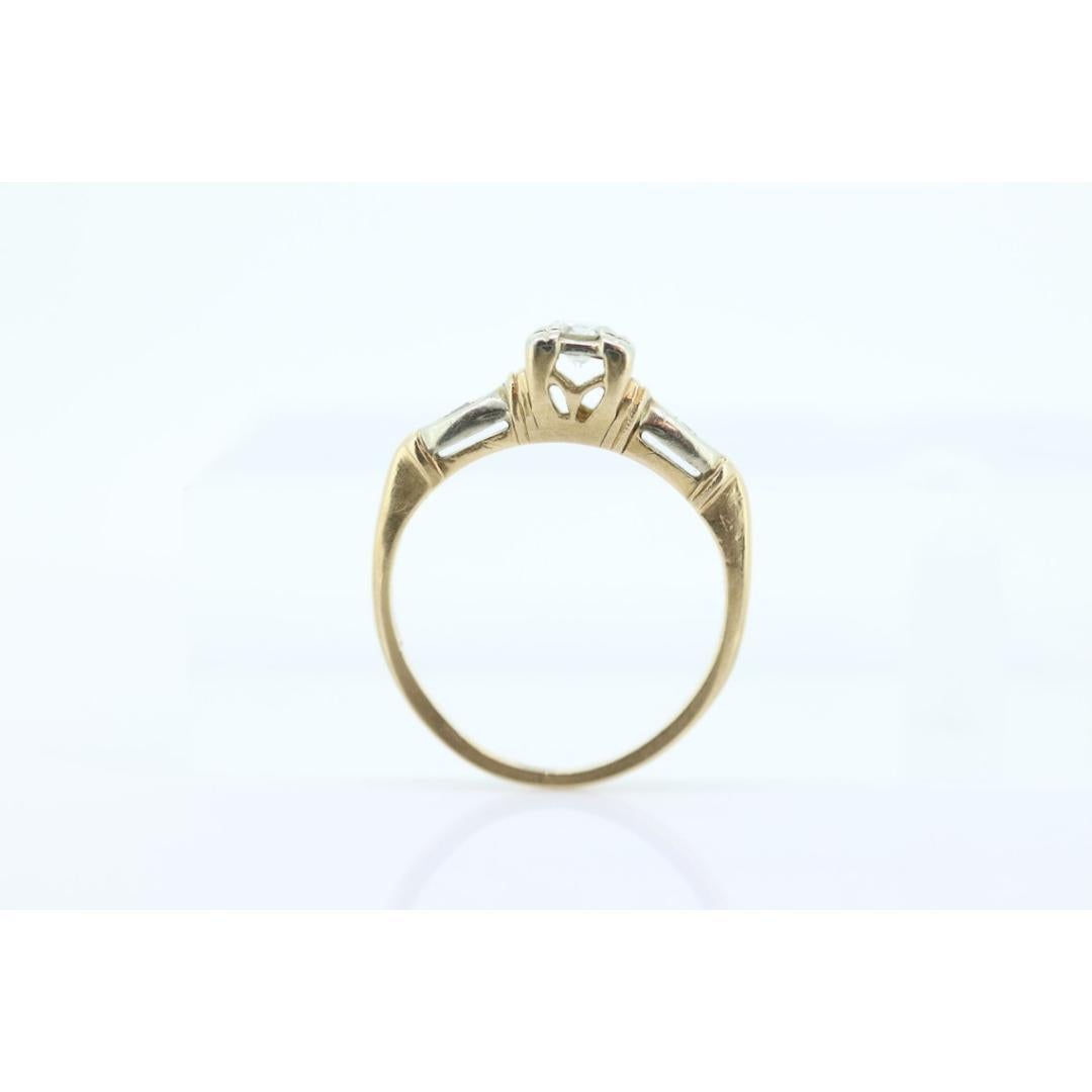 14k Art Deco Diamond ring. 14k White Yellow Gold Square cathedral Ring. For Sale 6