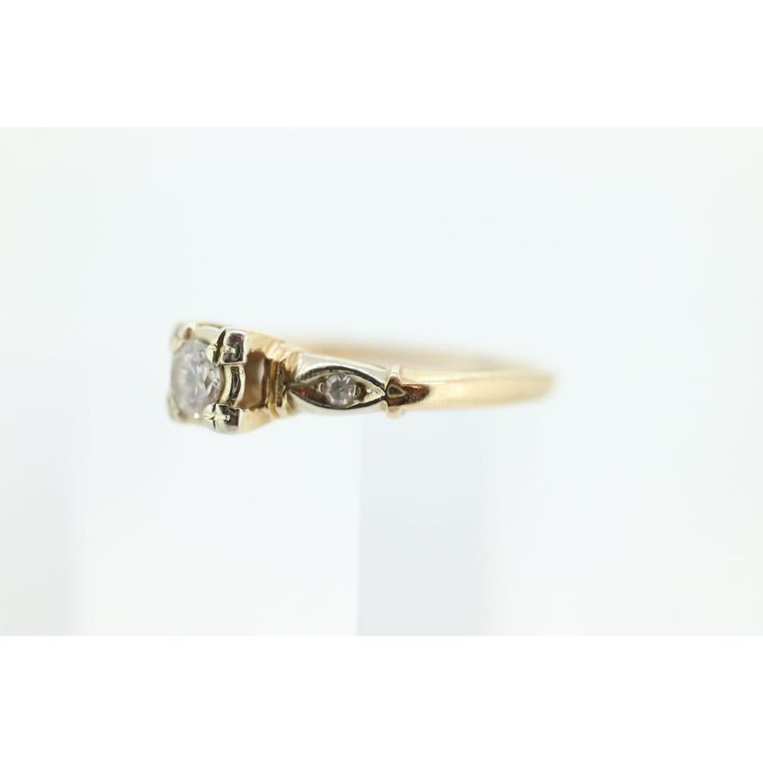 Women's 14k Art Deco Diamond ring. 14k White Yellow Gold Square cathedral Ring. For Sale