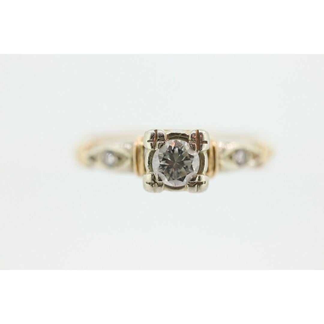 14k Art Deco Diamond ring. 14k White Yellow Gold Square cathedral Ring. For Sale 1