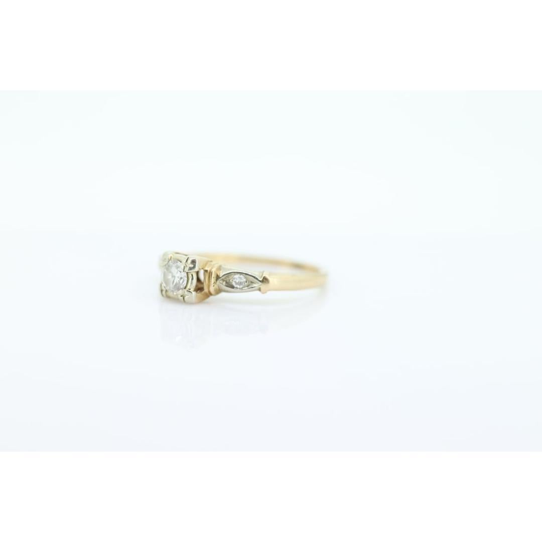 14k Art Deco Diamond ring. 14k White Yellow Gold Square cathedral Ring. For Sale 2