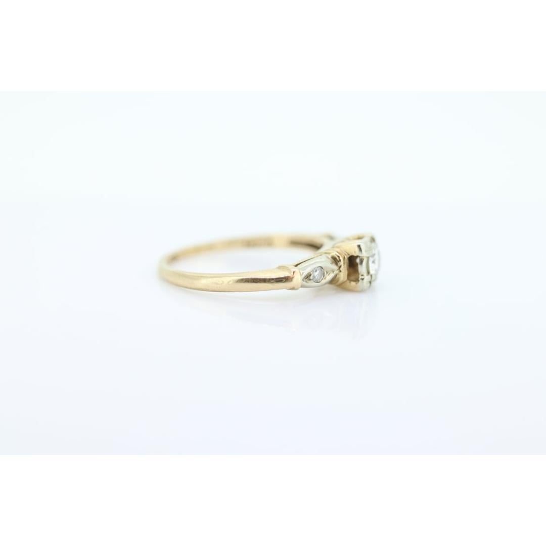 14k Art Deco Diamond ring. 14k White Yellow Gold Square cathedral Ring. For Sale 3