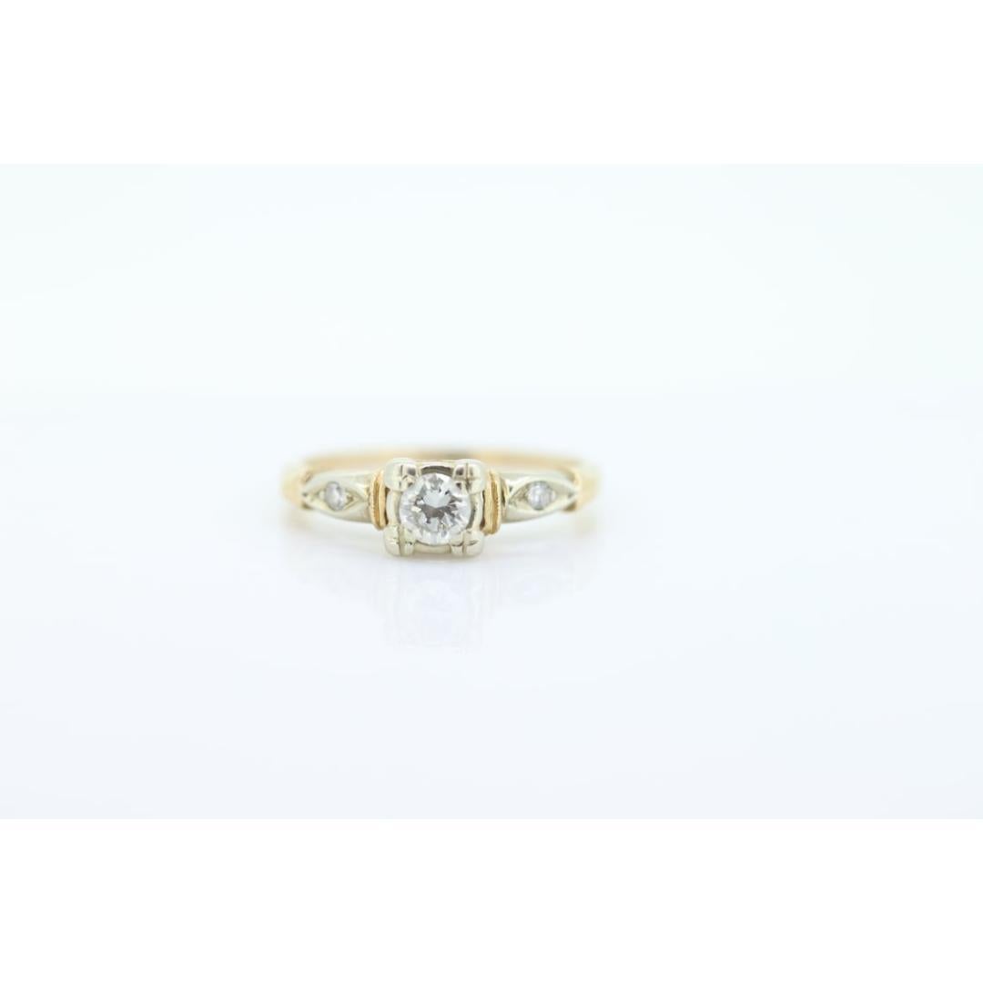 14k Art Deco Diamond ring. 14k White Yellow Gold Square cathedral Ring. For Sale 4