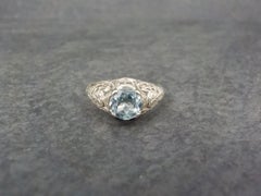 14K Art Deco Filigree Blue Topaz Ring Size 5