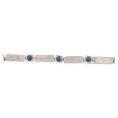 14K Art Deco Sapphire Link Bracelet Guilloche Engraved 7 1/4"