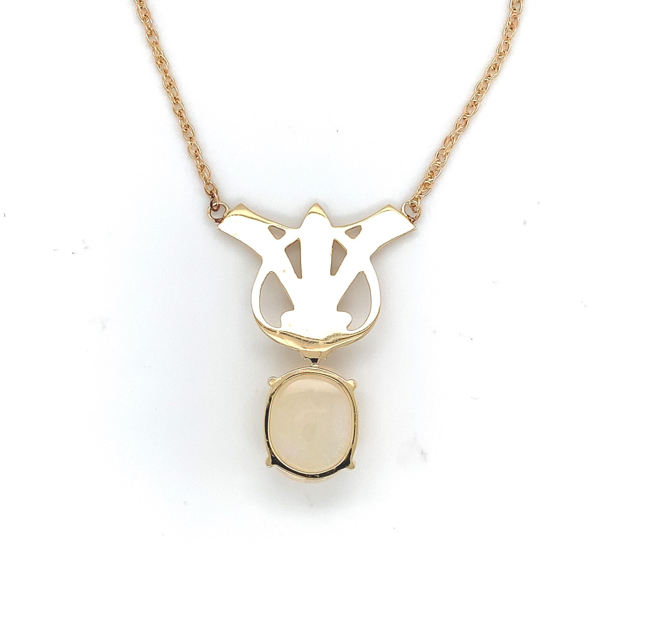 Oval Cut 14k Art Deco Style 8 Carat Opal Necklace For Sale