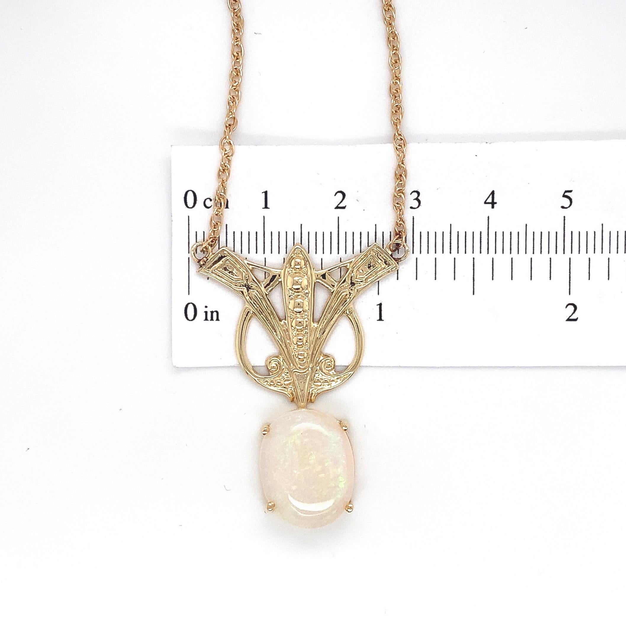 14k Art Deco Style 8 Carat Opal Necklace For Sale 2