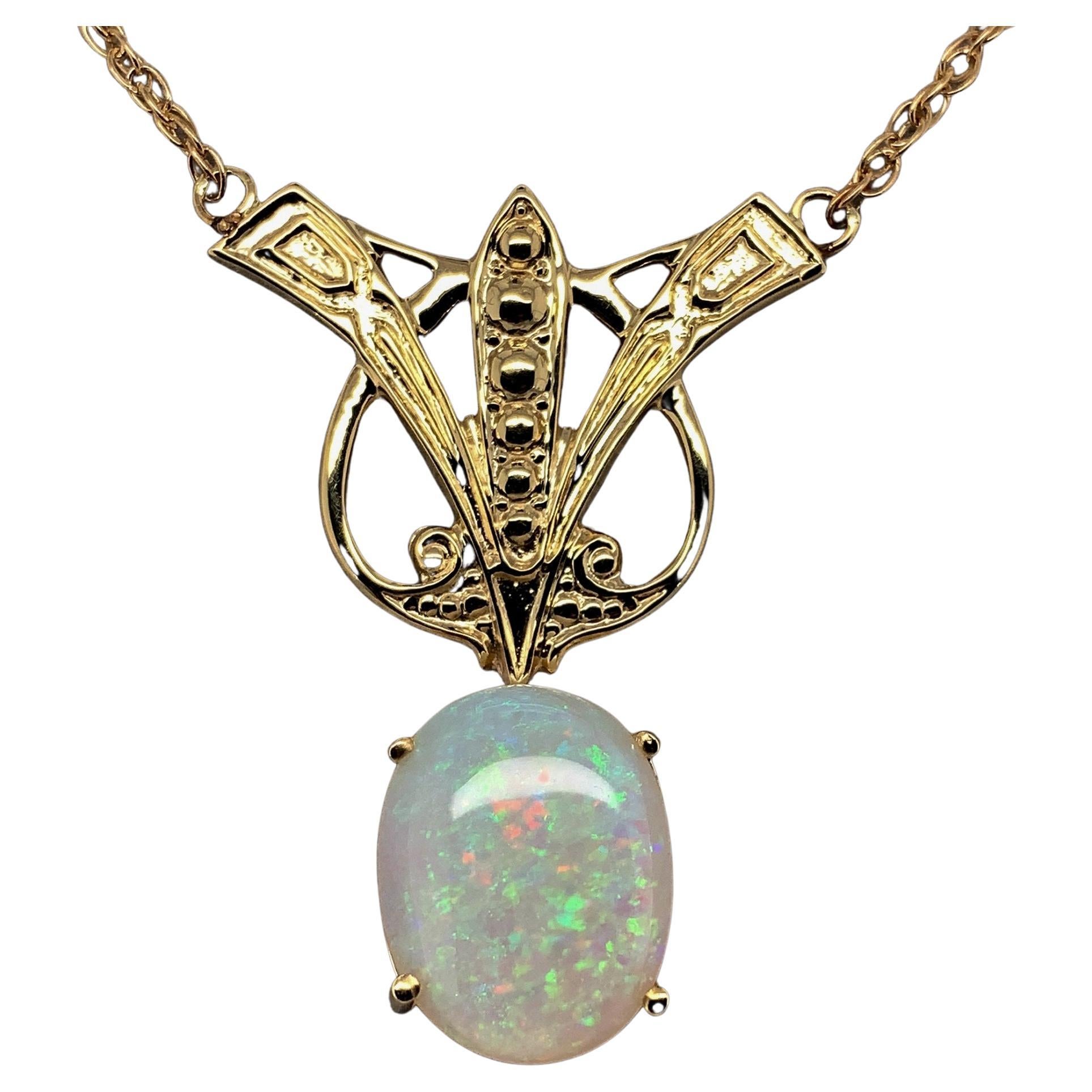 14k Art Deco Style 8 Carat Opal Necklace