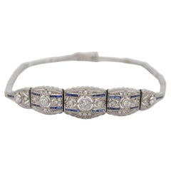 14k Art Deco White Gold Bracelet Sapphire and Diamonds 1.15 ct.
