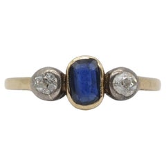 Anello in oro giallo Art of Vintage 14k con zaffiro naturale e diamanti, charme vintage
