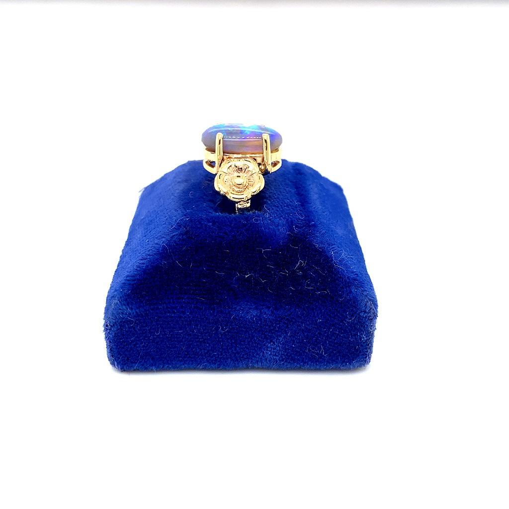 Oval Cut 14K Art Nouveau 3 Carat Black Opal Ring For Sale