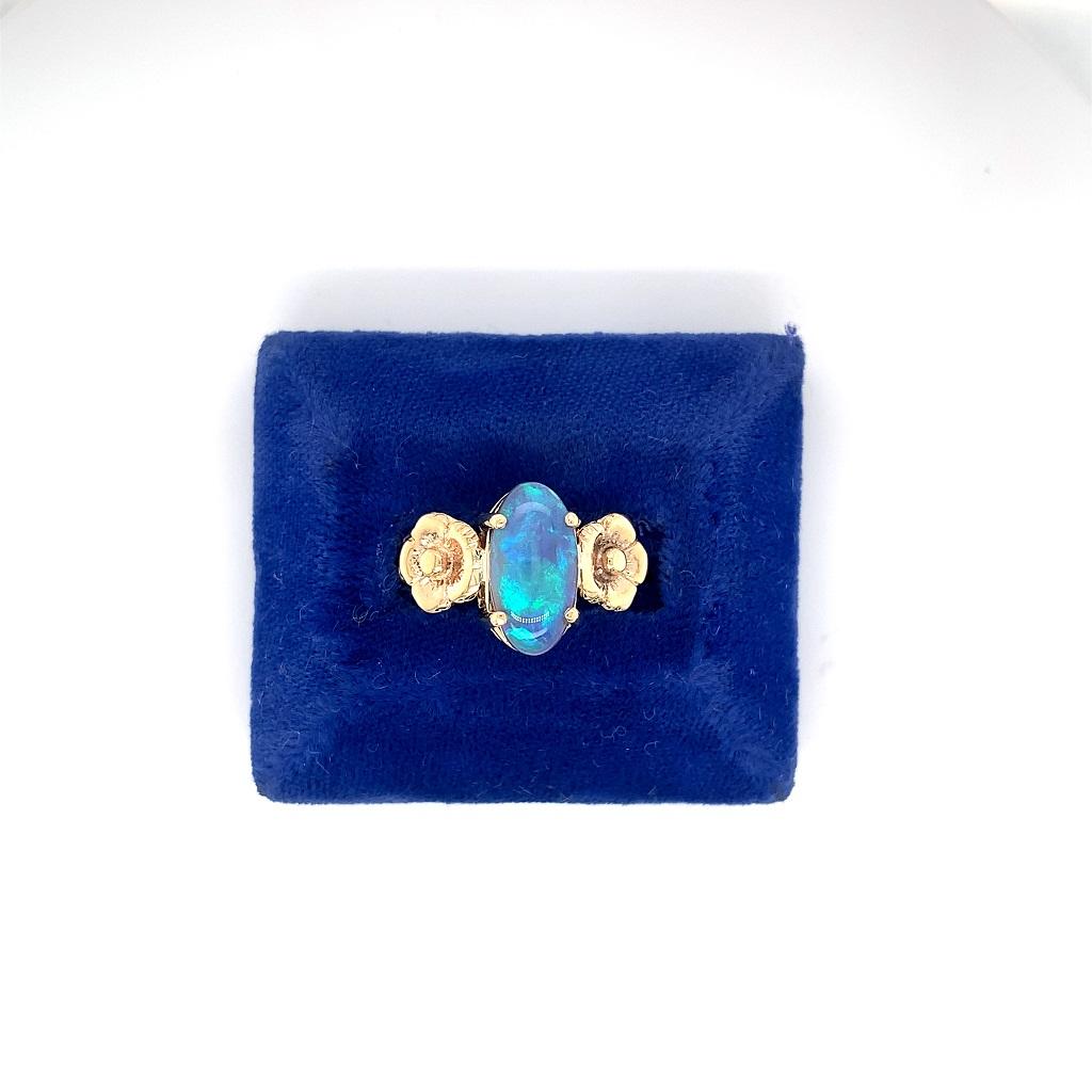 Women's 14K Art Nouveau 3 Carat Black Opal Ring For Sale