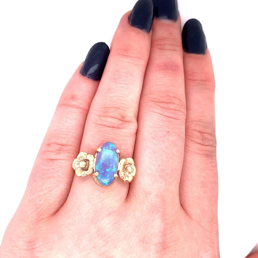 14K Art Nouveau 3 Carat Black Opal Ring For Sale 1
