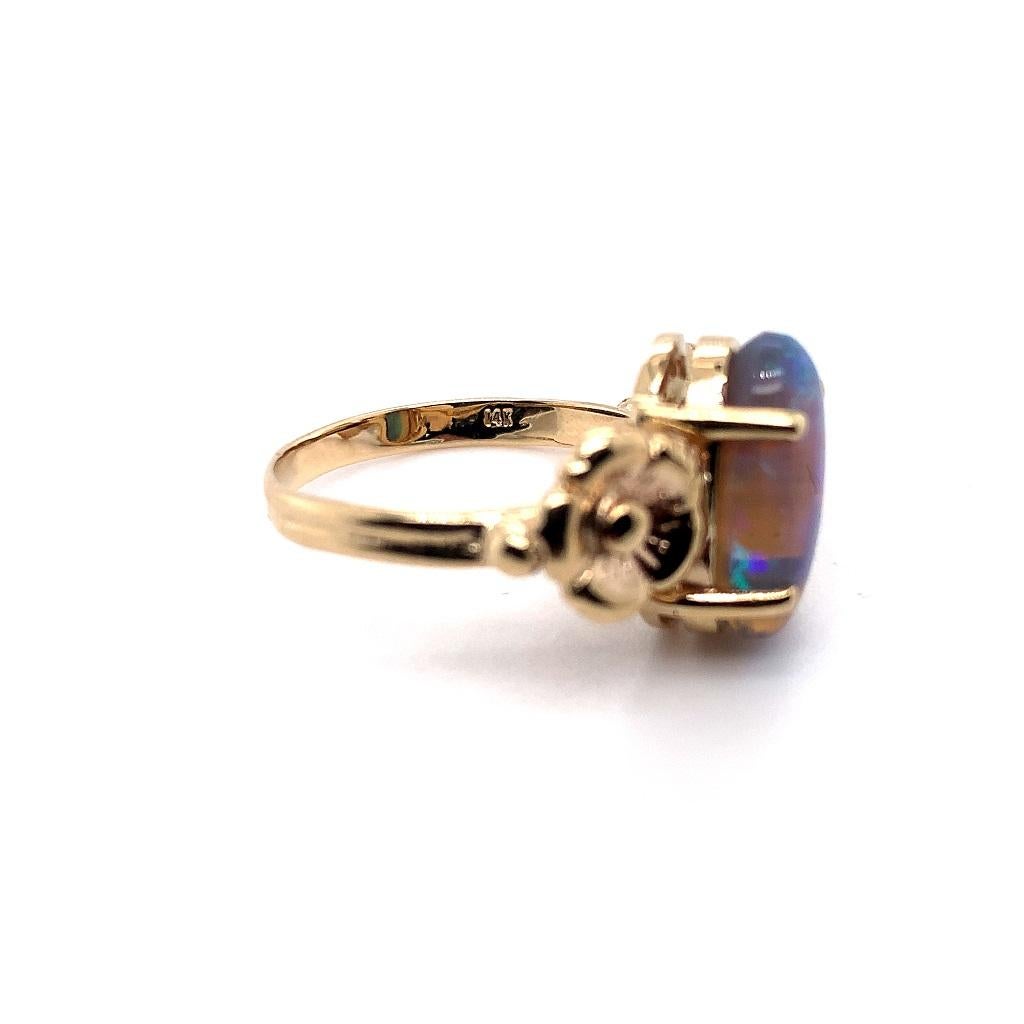 14K Art Nouveau 3 Carat Black Opal Ring For Sale 3