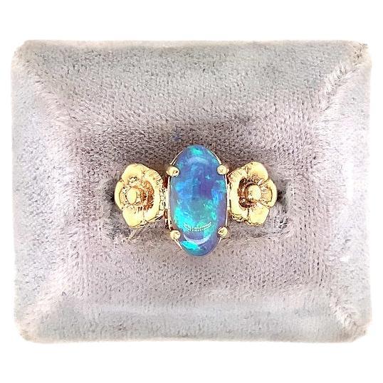 14K Art Nouveau 3 Carat Black Opal Ring For Sale