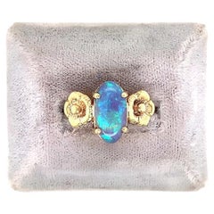Antique 14K Art Nouveau 3 Carat Black Opal Ring