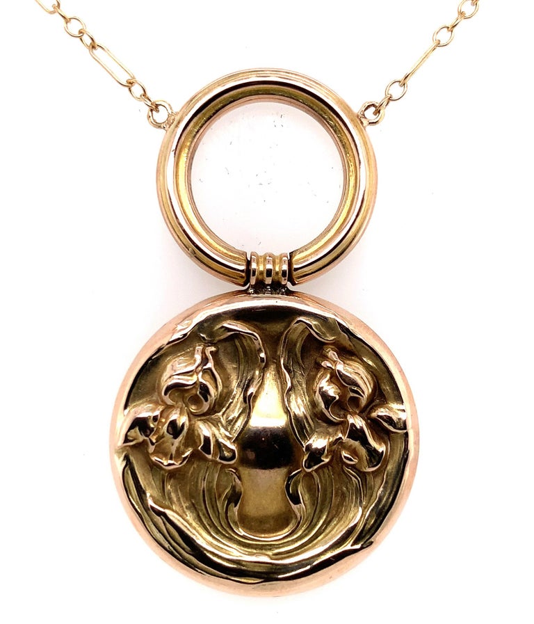 14K Art Nouveau Iris Necklace For Sale at 1stDibs