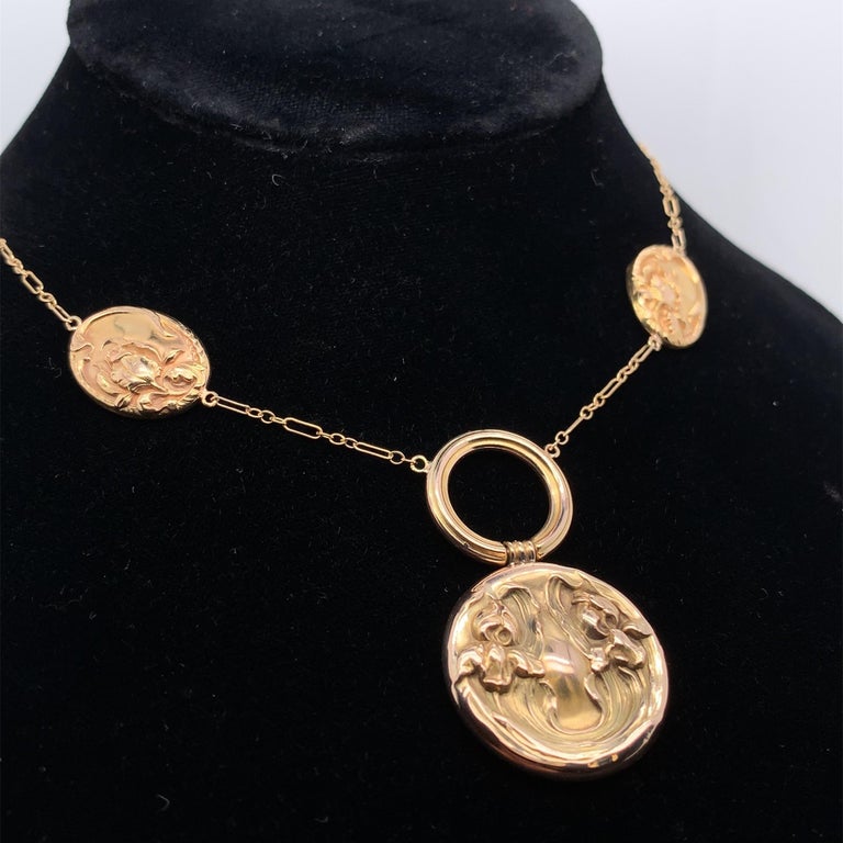 14K Art Nouveau Iris Necklace For Sale at 1stDibs