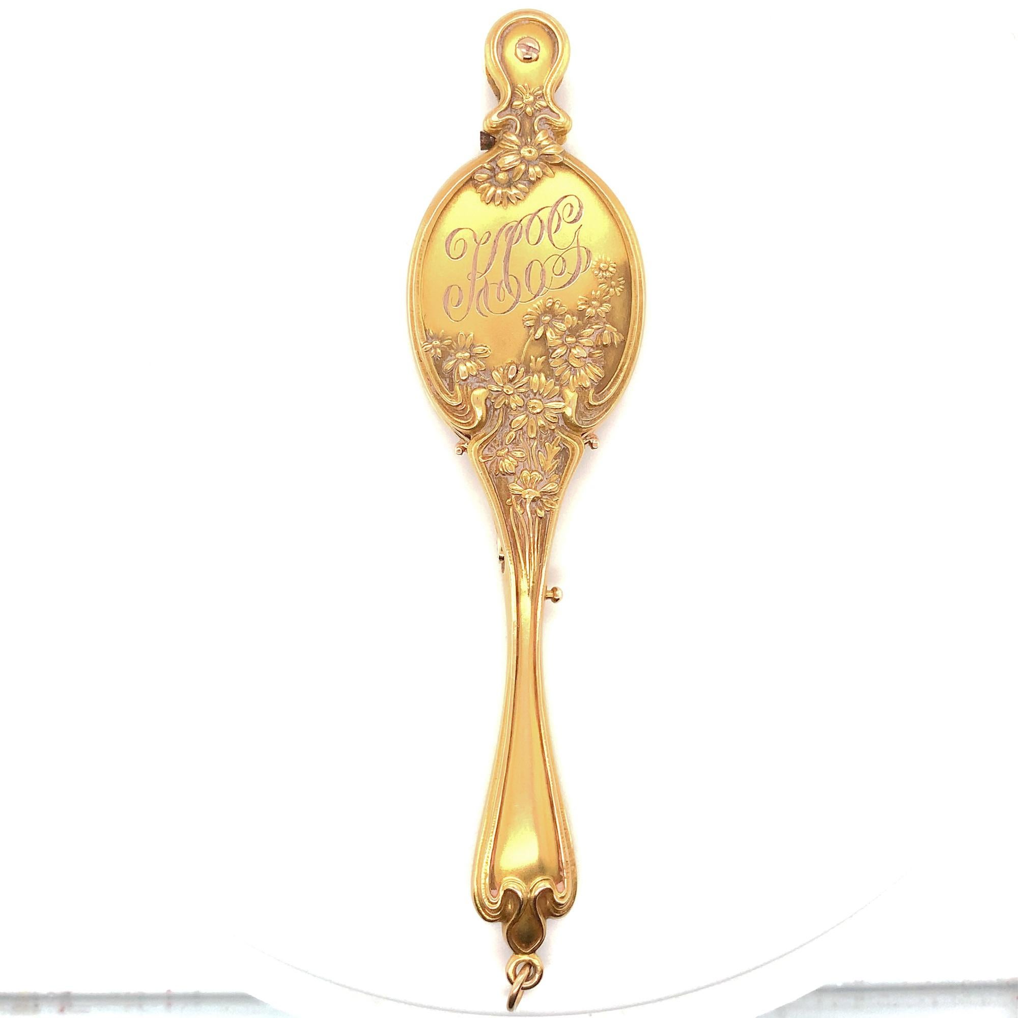 Taille ronde Verres d'opéra Krementz 14 carats Art Nouveau Lorgnette en vente