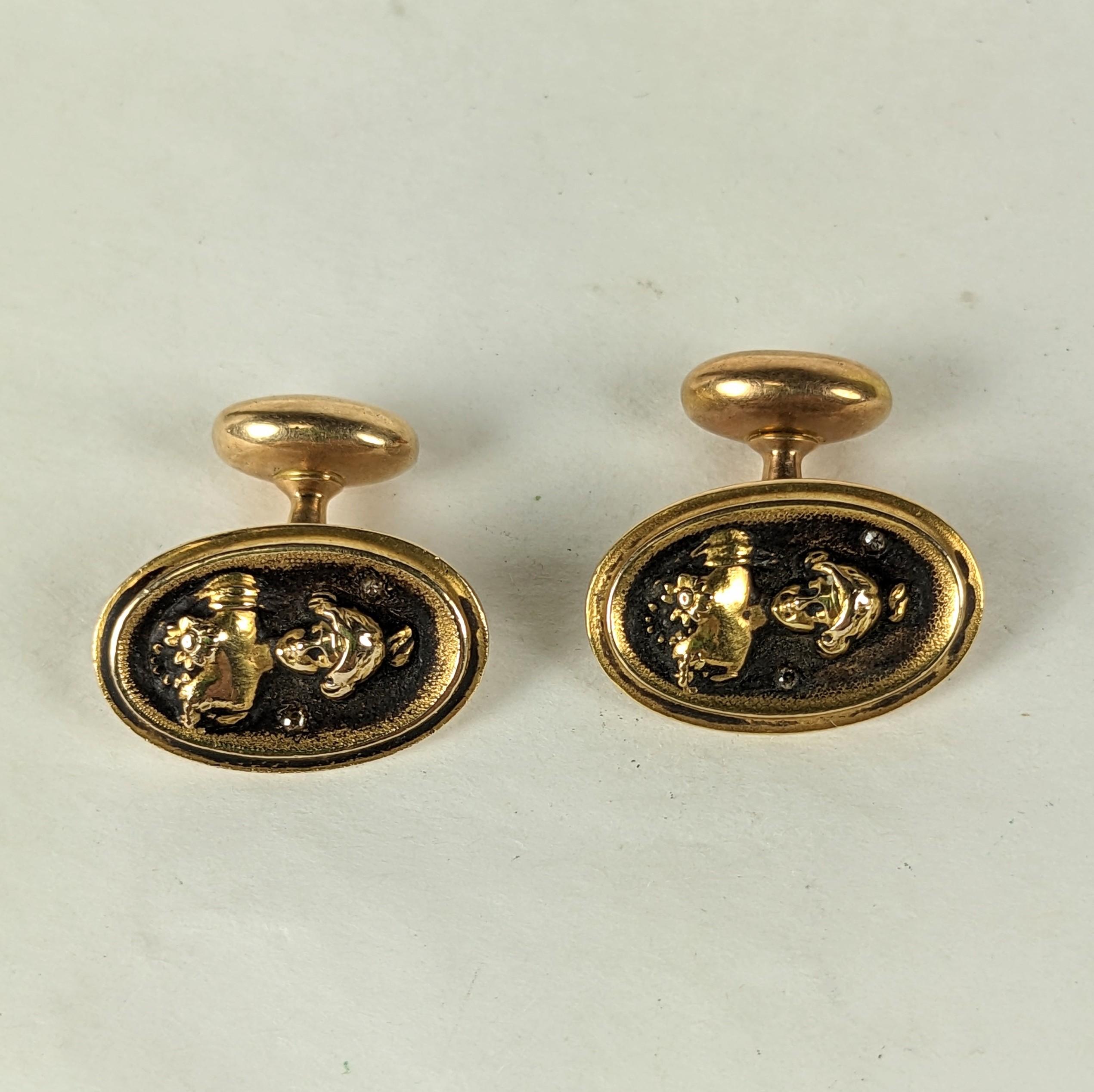 14k Art Nouveau Maiden Cufflinks In Good Condition For Sale In New York, NY
