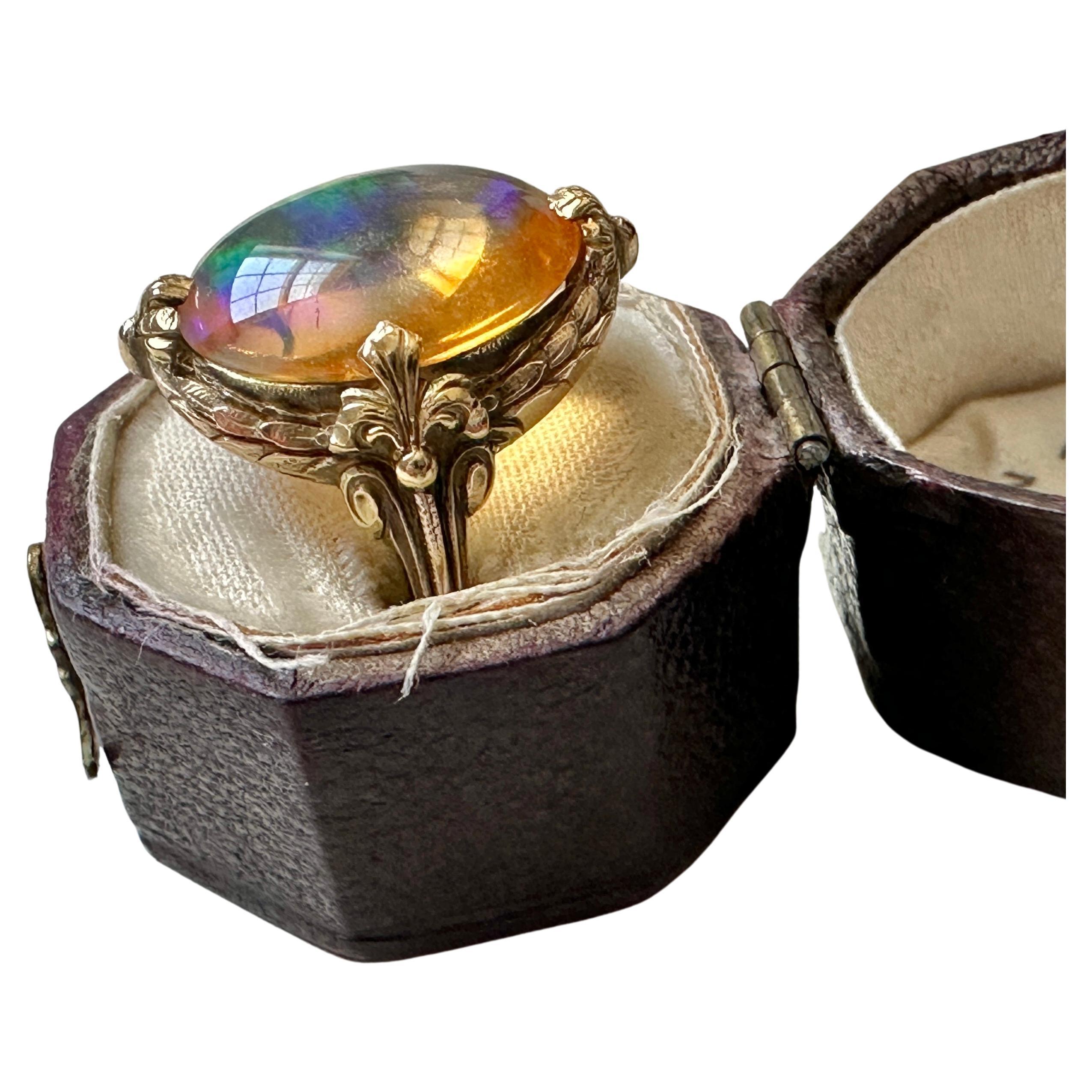 14k Art Nouveau Opal Ring with Fleur-de-lis For Sale
