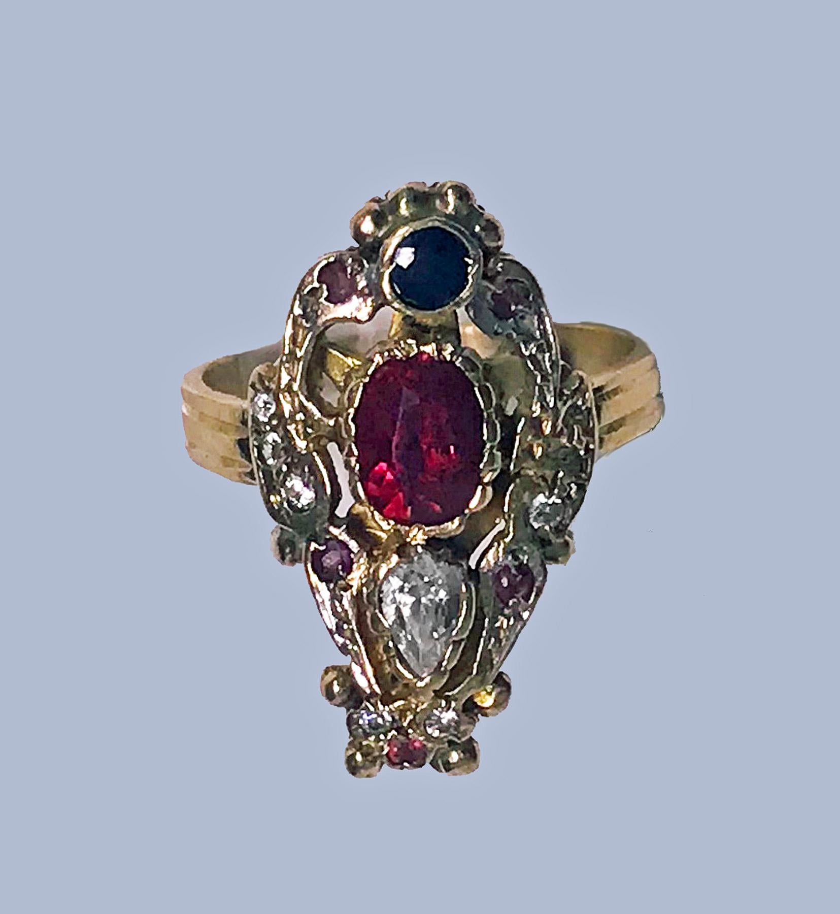 Women's or Men's 14 Karat Art Nouveau Style Paste Ring, circa 1930