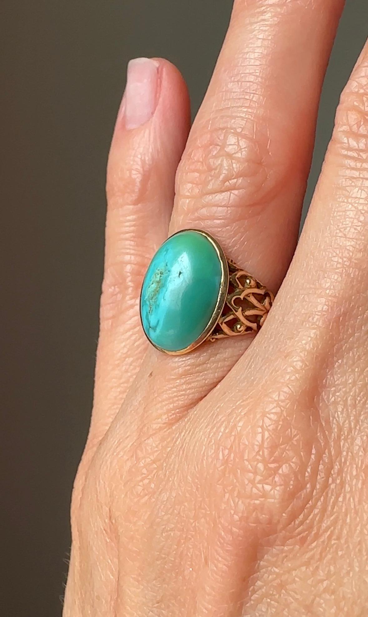 Cabochon 14K Art Nouveau Turquoise Ring
