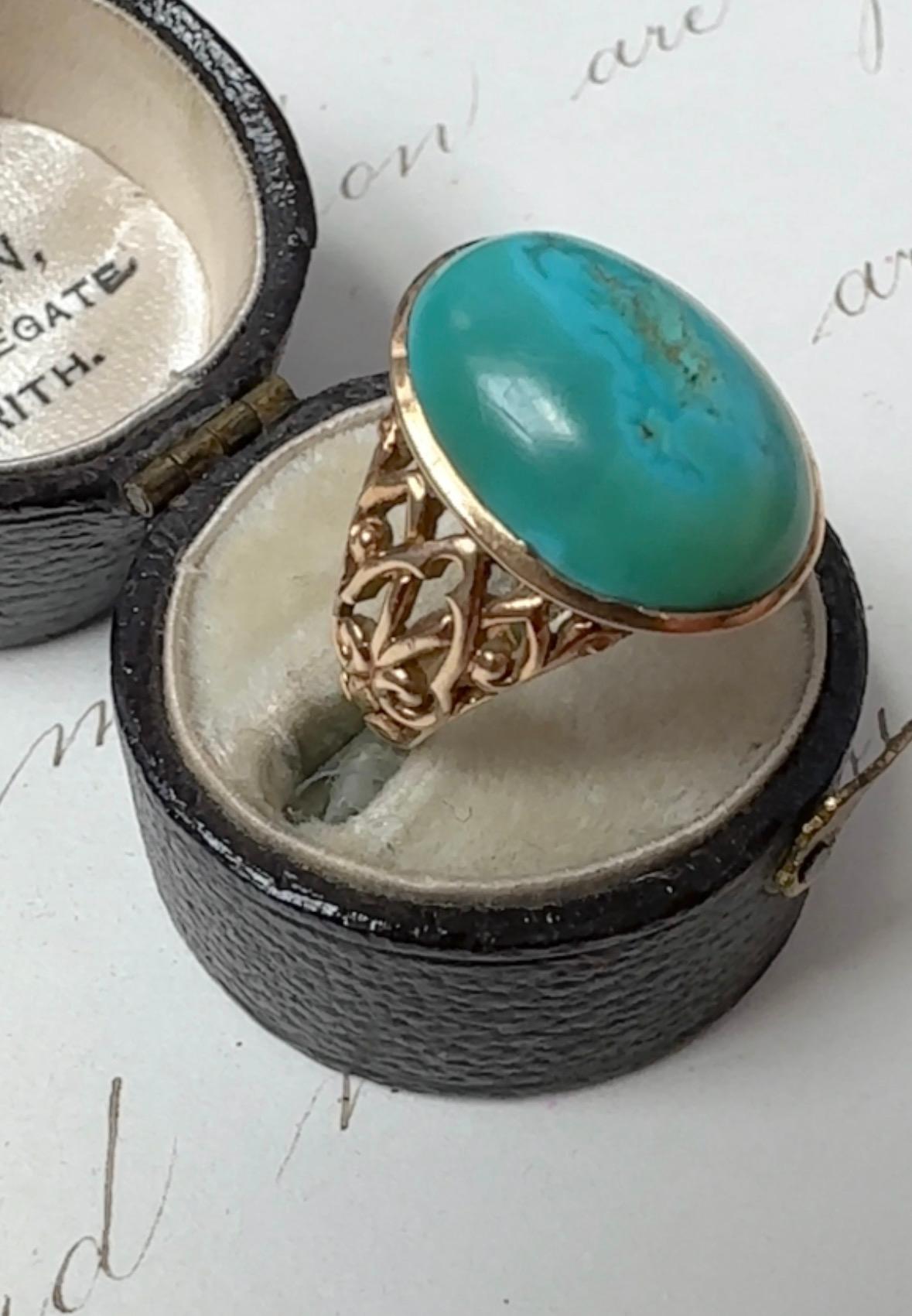 14K Art Nouveau Turquoise Ring In Good Condition In Hummelstown, PA