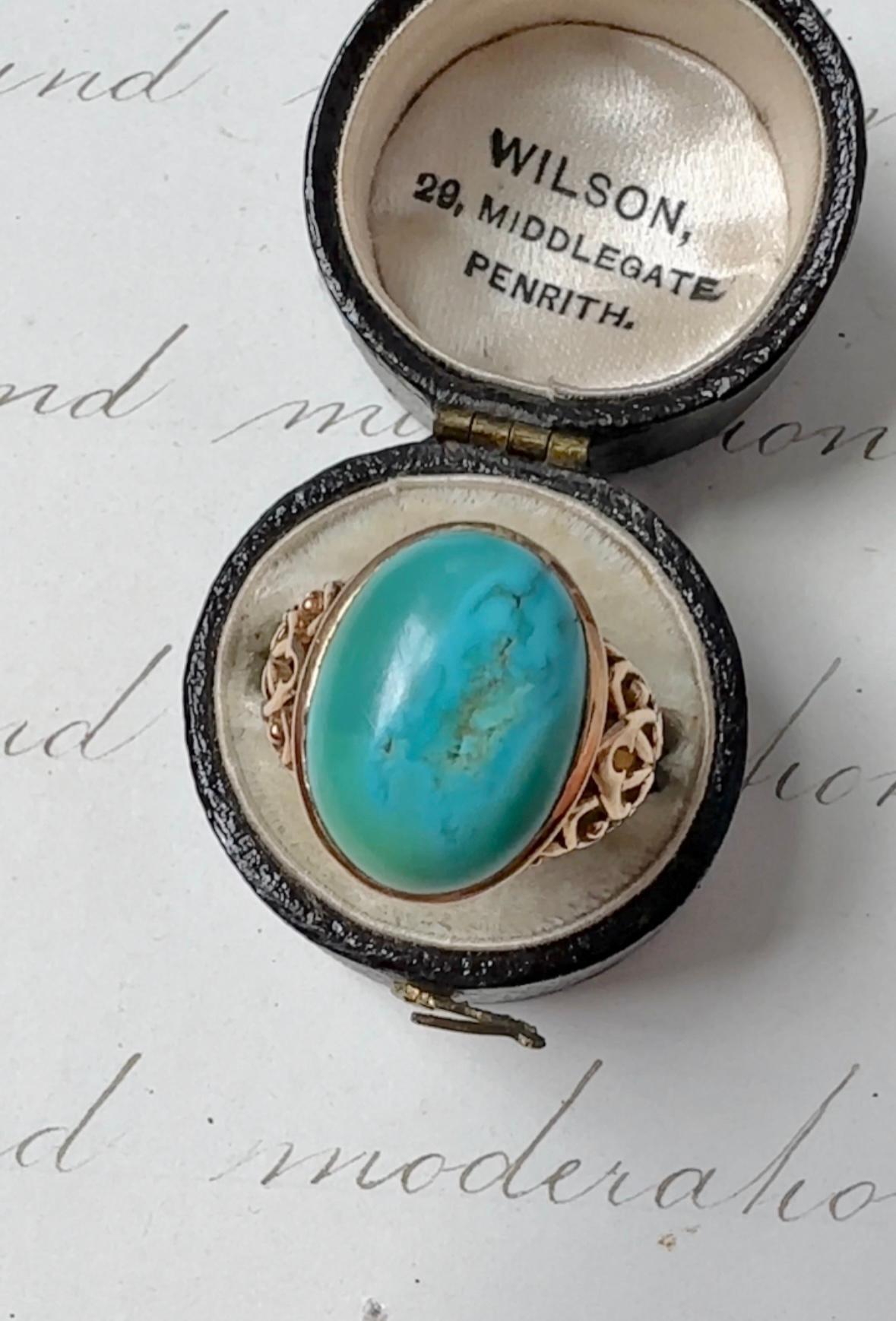 Women's or Men's 14K Art Nouveau Turquoise Ring