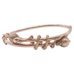 14K Articulated hinged Snake Bangle Bracelet with Round Finials