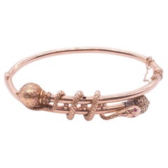 14K Articulated hinged Snake Bangle Bracelet with Round Finials