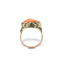 14K Arts & Crafts Hand wrought Coral Cameo Ring size 4.5