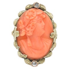 Antique 14K Arts & Crafts Hand wrought Coral Cameo Ring size 4.5