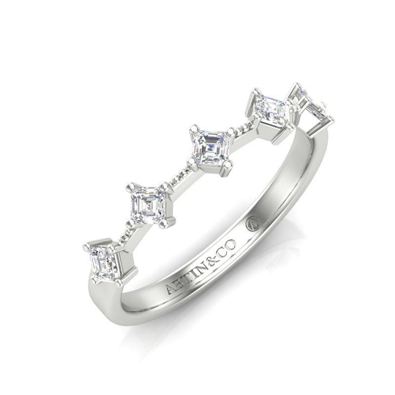 Contemporary 14K Asscher-cut Diamond Wedding/Stackable Ring For Sale