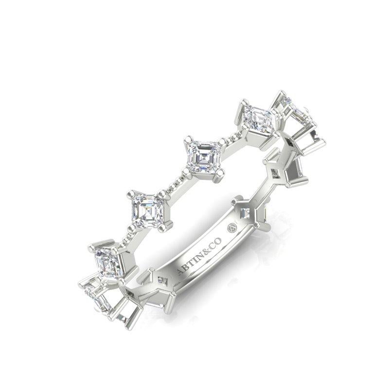 Contemporary 14K Asscher-cut Diamond Wedding/Stackable Ring For Sale