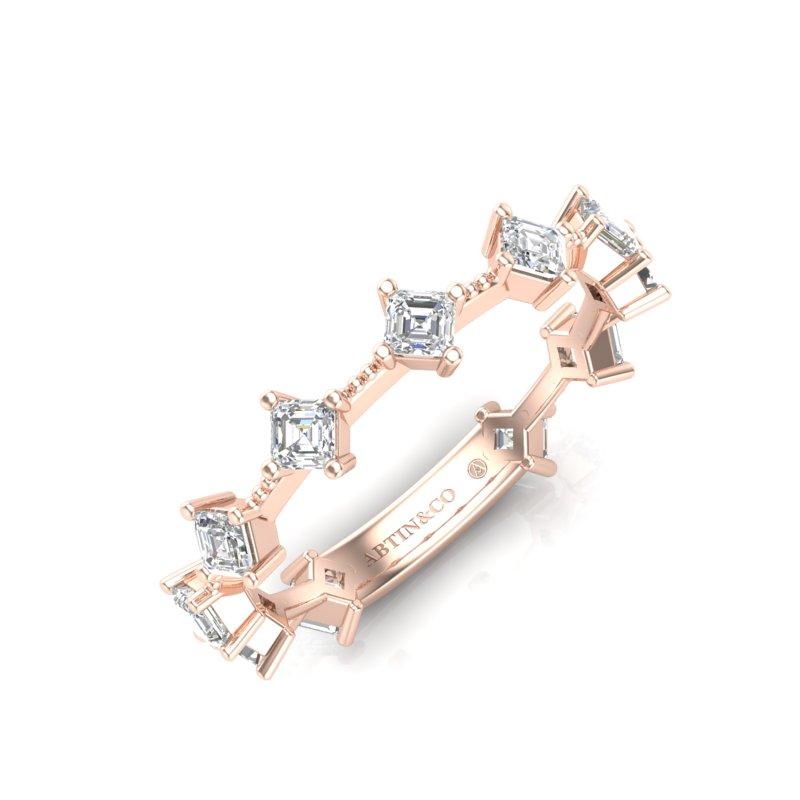 14K Asscher-Schliff Diamant-Hochzeits-/Stapelbarer Ring Damen im Angebot