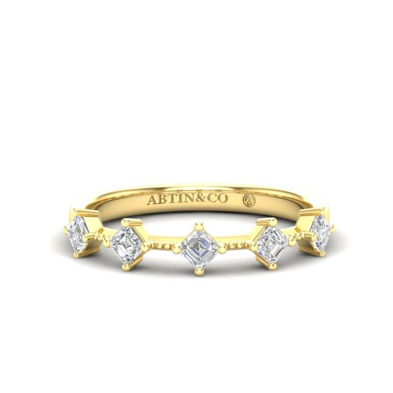 Women's 14K Asscher-cut Diamond Wedding/Stackable Ring For Sale