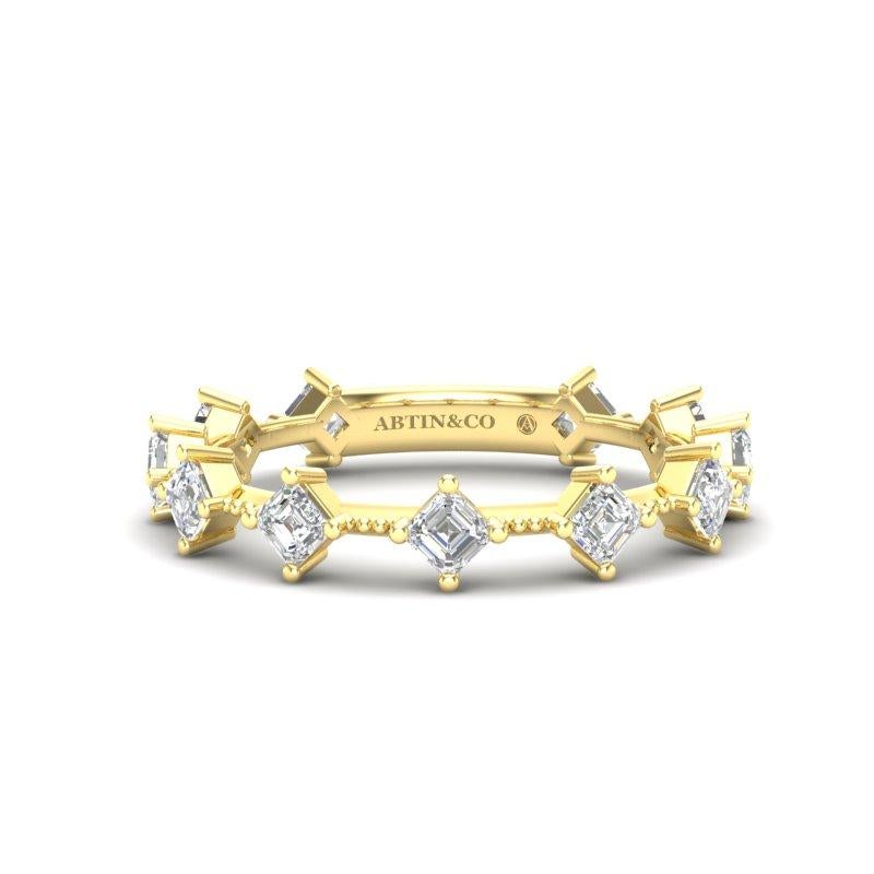 Women's 14K Asscher-cut Diamond Wedding/Stackable Ring For Sale