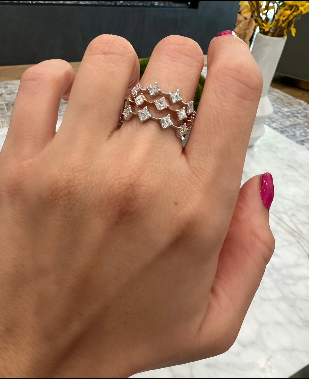 14K Asscher-cut Diamond Wedding/Stackable Ring For Sale 1