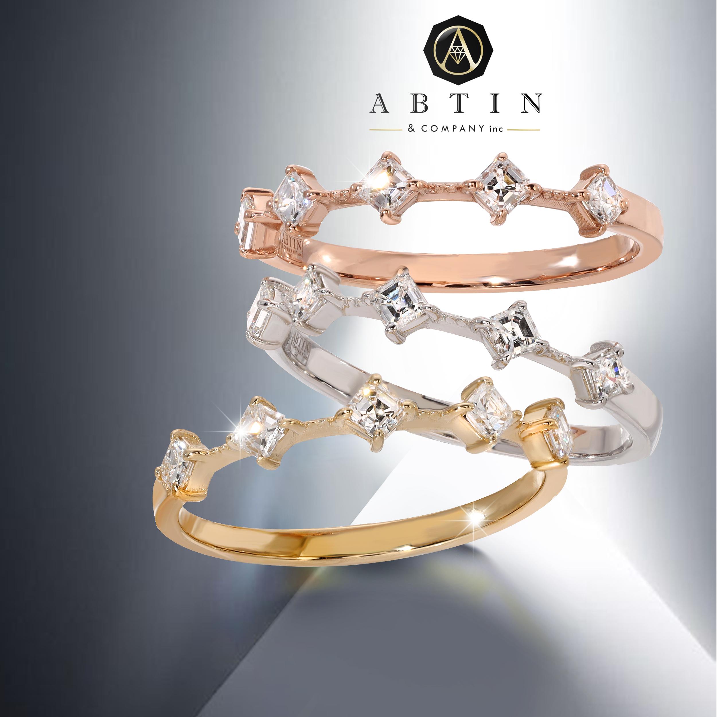 14K Asscher-cut Diamond Wedding/Stackable Ring For Sale 1