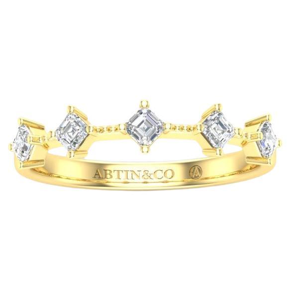 14K Asscher-cut Diamond Wedding/Stackable Ring For Sale